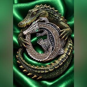 Bitchen cool alligator crocodile circular rhinestones reptile jewelry NWOT